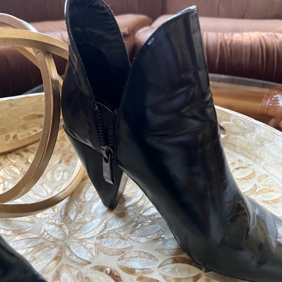 Black Cowboy style booties with metal tip around front toe area - Picture 2 of 6